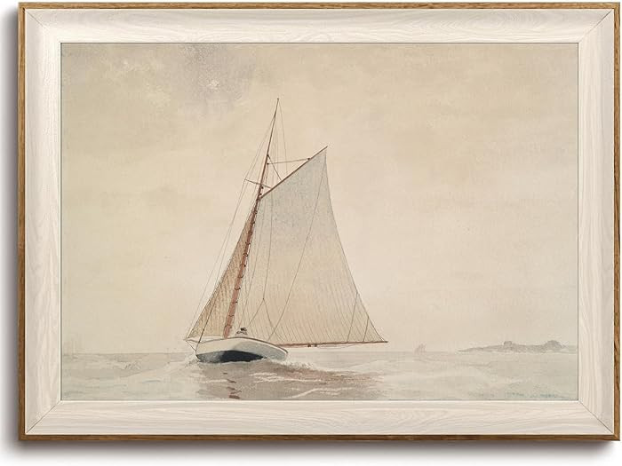 KISSFOX Framed Wall Art Vintage Wall Decor Sailboat Canvas Art Coastal Pictures Seascape Painting... | Amazon (US)