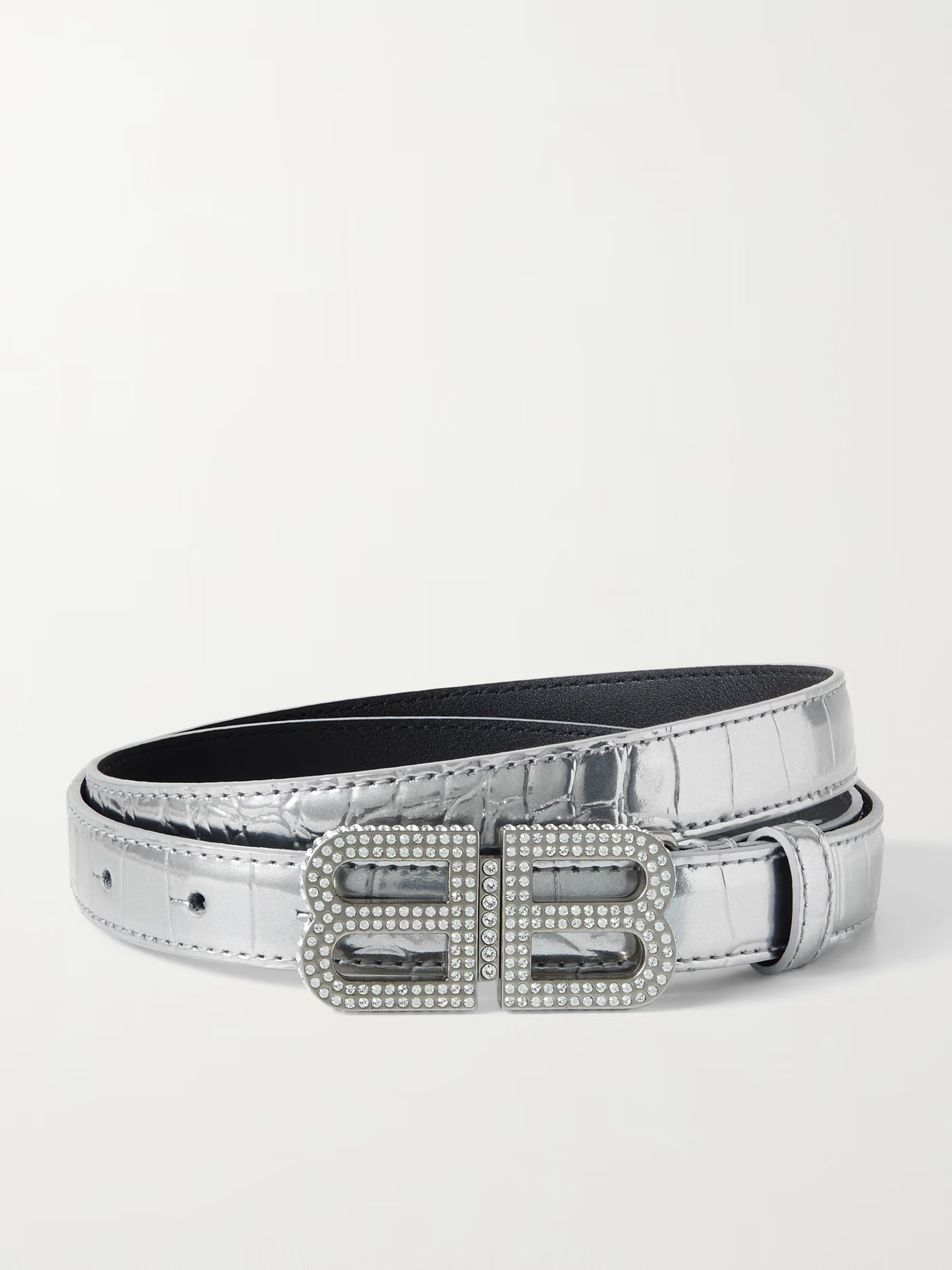 BB Hourglass crystal-embellished croc-effect metallic leather belt | NET-A-PORTER (US)
