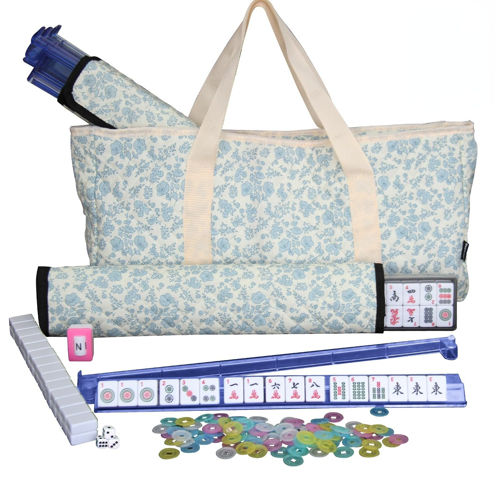 Mahjong Tile Set, American Mahjong Set with Floral Quilted Carrying Bag, 166 White Tiles, 4 All-i... | Amazon (US)