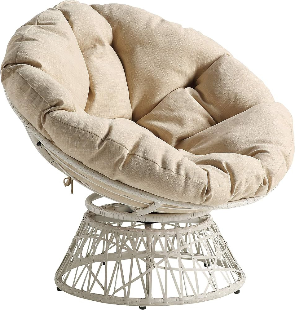 OSP Home Furnishings Wicker Papasan Chair with 360-Degree Swivel, Large, Cream Frame with Cream C... | Amazon (US)