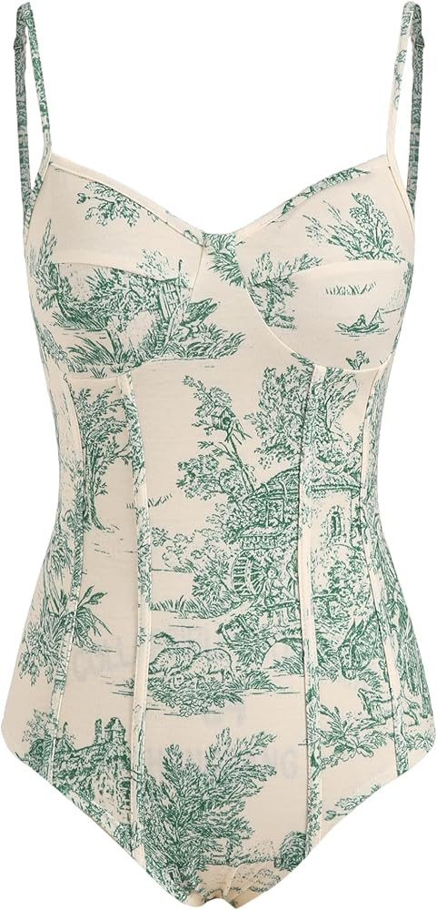 Bodysuit For Women White Bodysuit Floral Toile De Jouy Bodysuit | Amazon (US)