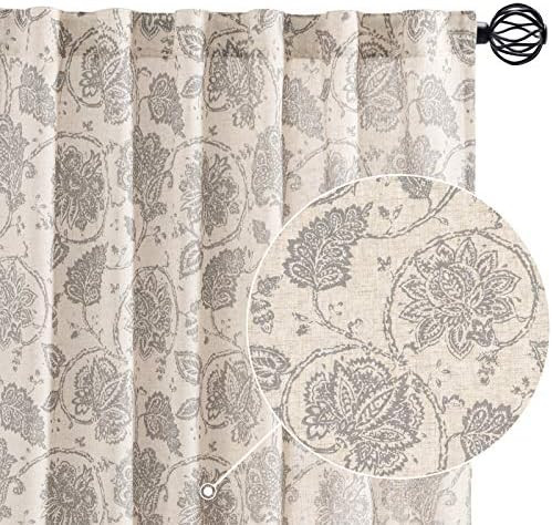 Amazon.com: JINCHAN Linen Curtains 84 Inches Long Living Room Floral Scroll Printed Curtains Rod ... | Amazon (US)