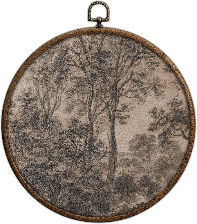 Round Wall Decoration, Vintage Moody Woodland Landscape Wall Art, Printed Canvas Wall Hanging for... | Amazon (US)