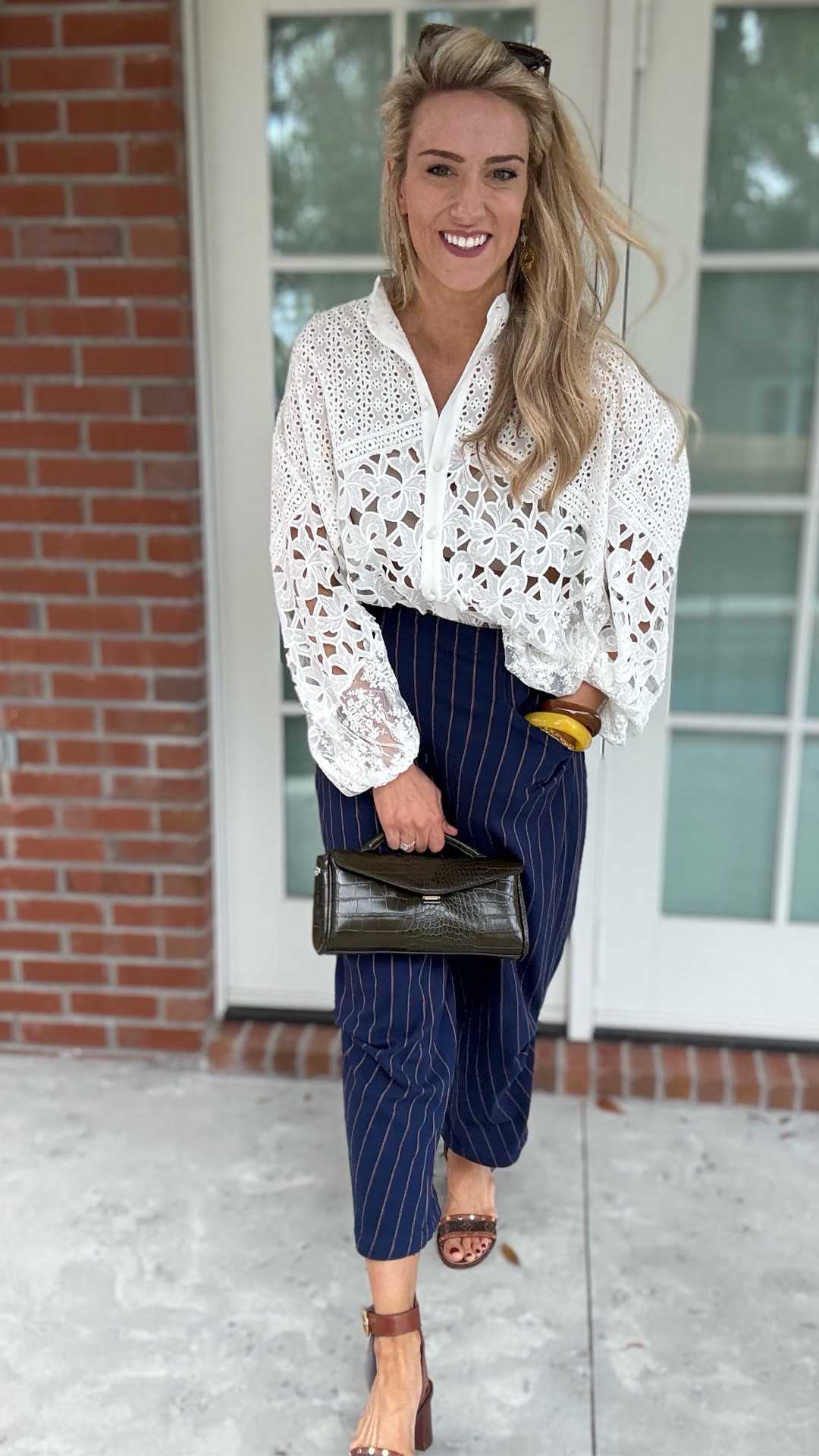 Are you like me and struggle with how to do the see through top? I love the feminine lace detail but how do I style this? What do you think of the combo I put together?? #freepeople #thekooples #louisvuitton styling my way through Harper’s Bazaar 

#LTKmomlife #LTKWorkwear #LTKootd