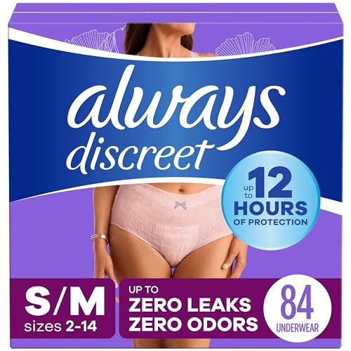 Always Discreet Adult Incontinence Underwear for Women and Postpartum Underwear, S/M, Up to 100% Bladder Leak Protection, 84 Count (Packaging May Vary) | Amazon (US)