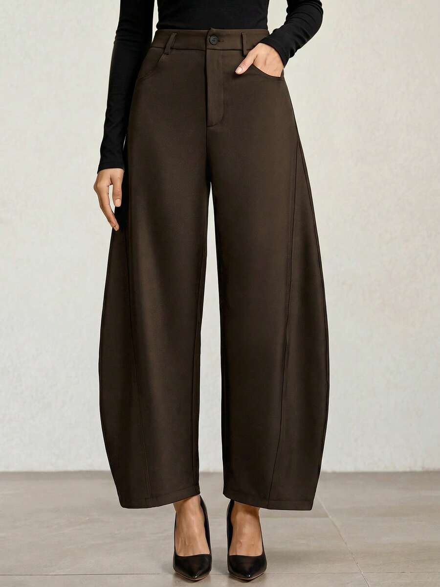MOTF PREMIUM WOMEN'S CASUAL SOLID COLOR STRUCTURED SPLIT WIDE LEG PANTS | SHEIN