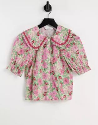 & Other Stories organic cotton floral print collar blouse in multi | ASOS (Global)