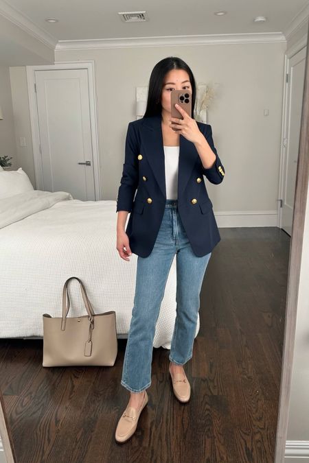 Business casual outfit // blazer + rib top + jeans + loafers 

•Abercrombie rib tee xxs
•Abercrombie straight jeans 24 short 
•Banana Republic blazer 00 petite
•Sam Edelman loafers sz 5.5
•Sole Society tote (old; similar linked)

#petite

#LTKshoecrush #LTKsalealert #LTKworkwear