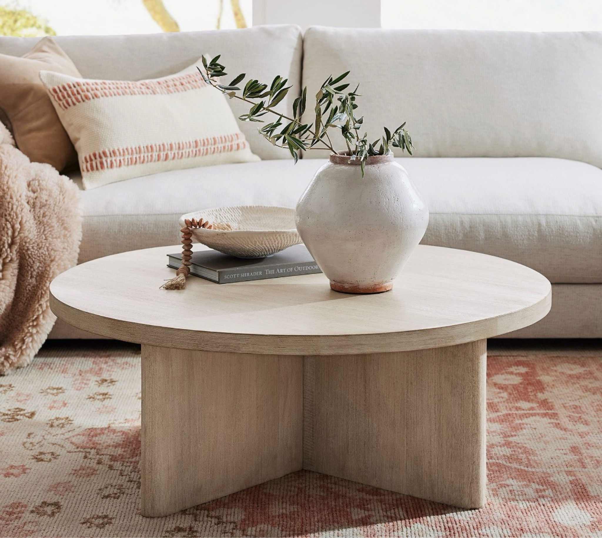 40% off clearance Pottery Barn coffee table. Cayman wood round coffee table rustic farmhouse organic modern contemporary. Bleached brown Light wood Amber lewis inspired studio mcgee and co. style Dupe dupes more affordable option find replica copy cat similar look for less budget friendly affordable cheap cheaper beautiful pretty sale

#LTKSaleAlert #LTKHome