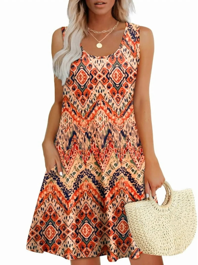 Ronuti Womens 2026 Summer Dresses Loose U Neck Sleeveless Sundresses Dress with Pockets | Walmart (US)