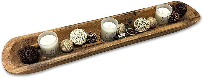 Wooden Dough Bowls Decorative，30'' Rustic Bread Long Bowls Decor Wood Tray, Hand Carved for Tab... | Amazon (US)