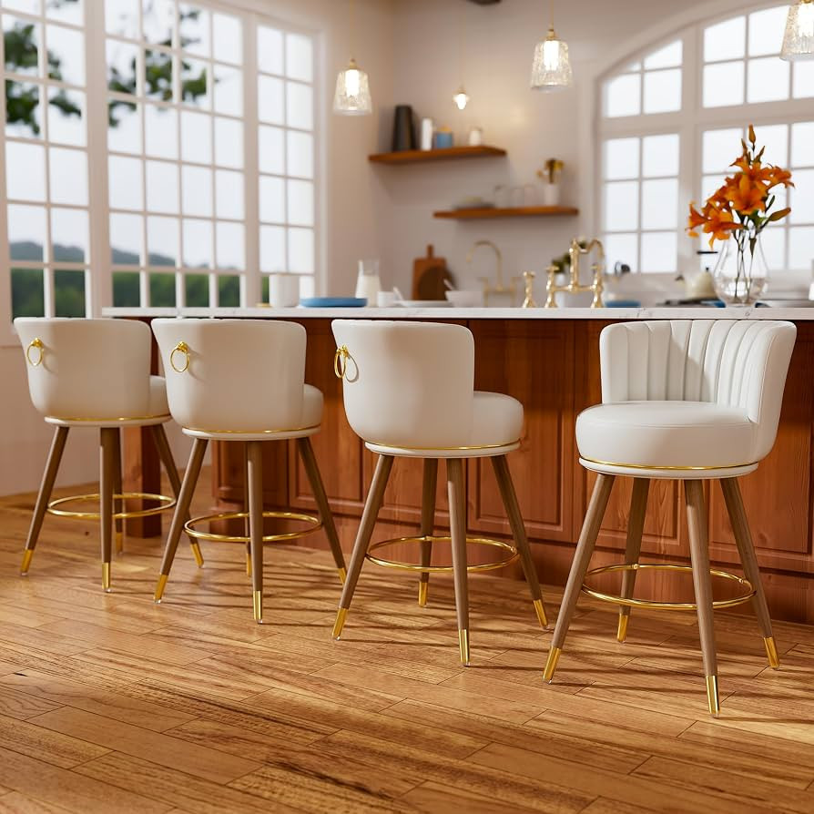 SeekFancy 26 Inch White Leather Swivel Counter Bar Stools Set of 4 | Amazon (US)