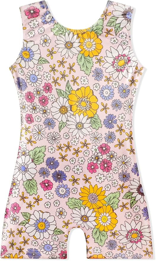 EQSJIU Gymnastics Leotards with Shorts for Girls Unicorn Rainbow Balloon Flower Sparkly Gradient ... | Amazon (US)