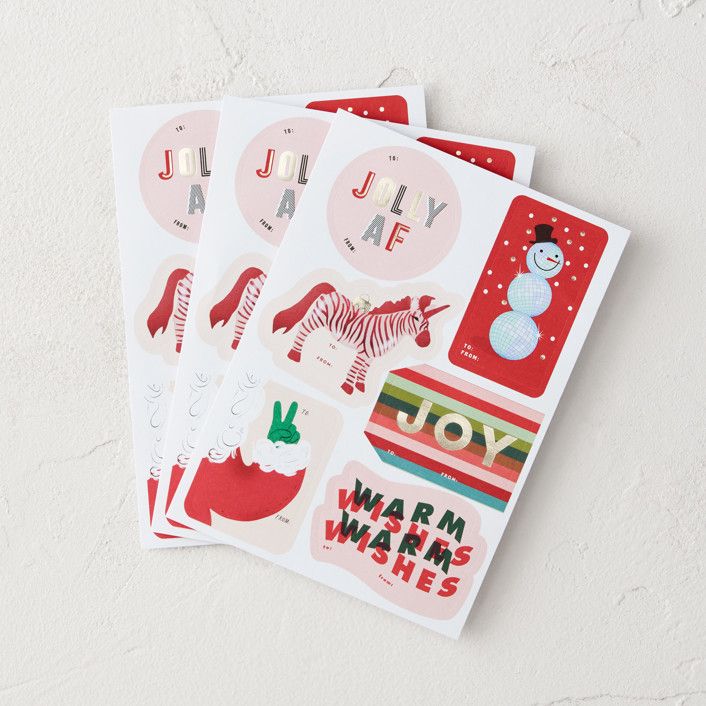 "Modern Merry" - Customizable Gift Stickers in Red by Multiple Artists. | Minted