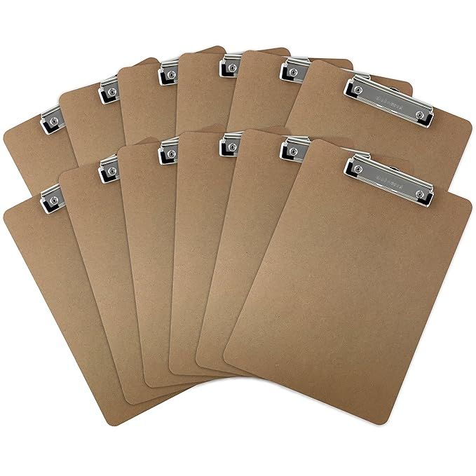 Trade Quest Letter Size Clipboards Low Profile Clip, Hardboard (Pack of 12) | Amazon (US)