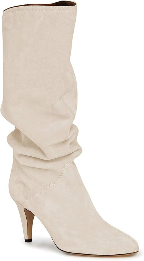 Coutgo Womens Slouchy Knee High Boots Wide Calf Kitten Heel Pointed Toe Pull On Long Boots Winter... | Amazon (US)