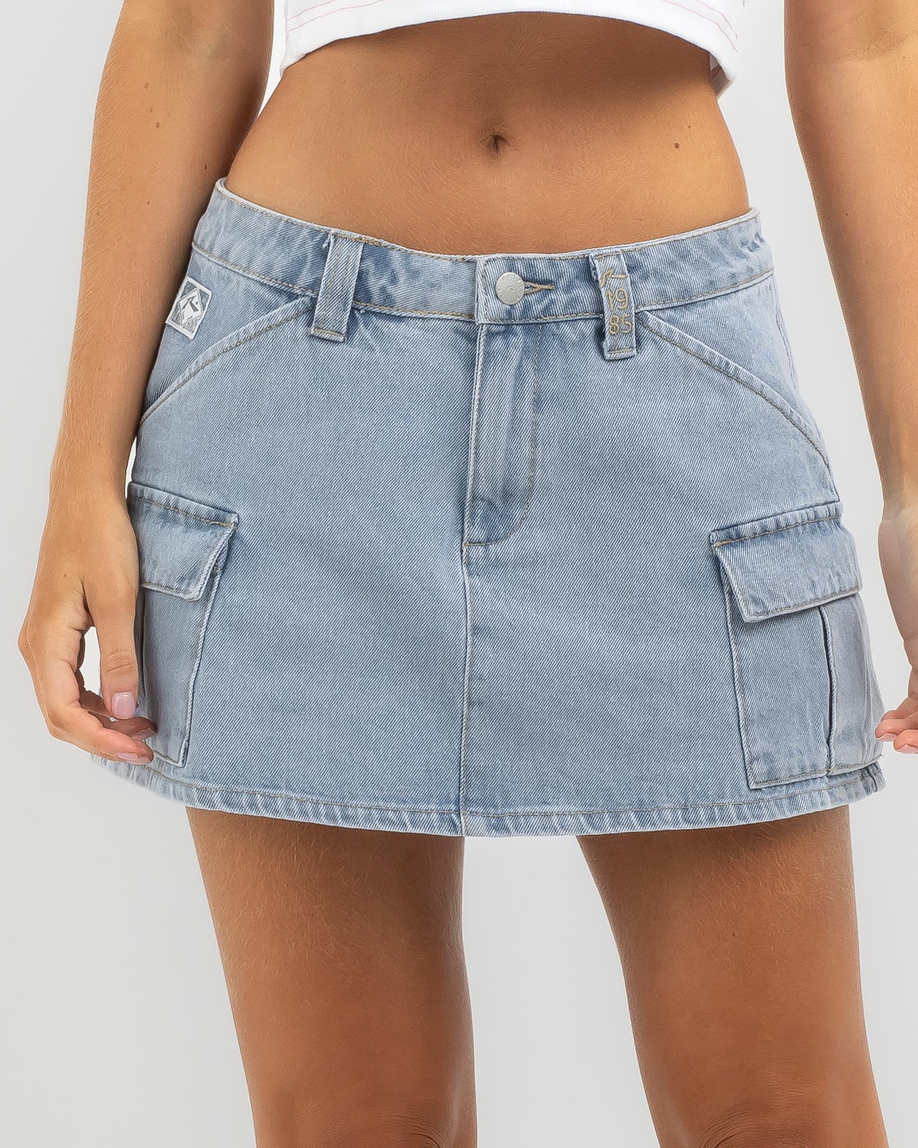 Rusty Women's Milly Low Rise Denim Cargo Mini Skirt in Sky Blue Heather Size 8 | City Beach (US)