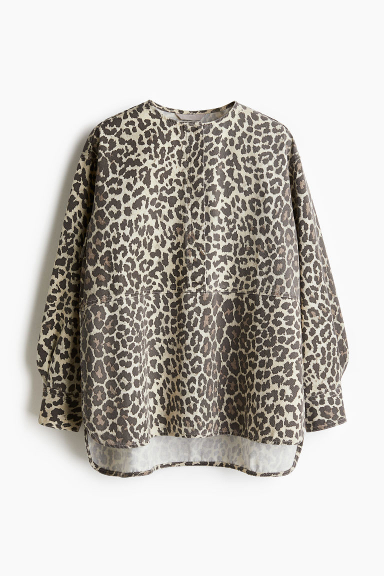 Pullover Twill Blouse - Light beige/leopard print - Ladies | H&M US | H&M (US + CA)