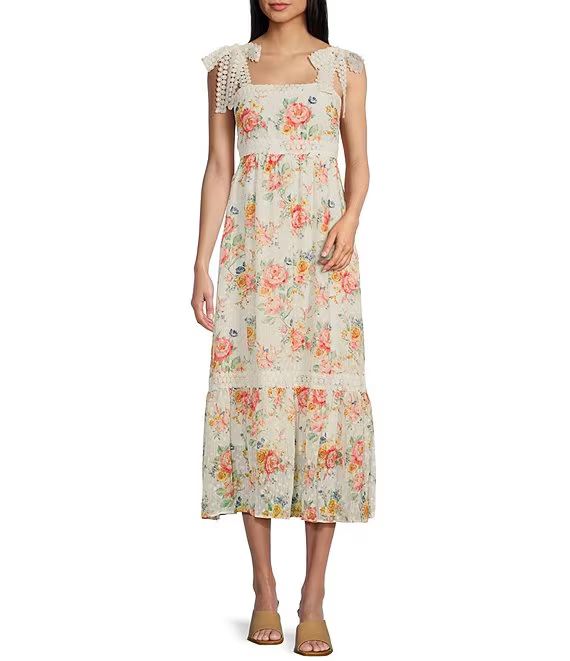 Floral Print Tie Strap Tiered Midi Dress | Dillard's