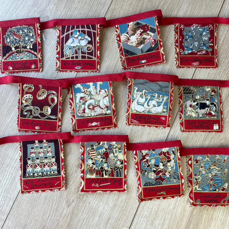 Christmas Twelve Days Bunting, Vintage Fabric Christmas Garland | Etsy (Global)