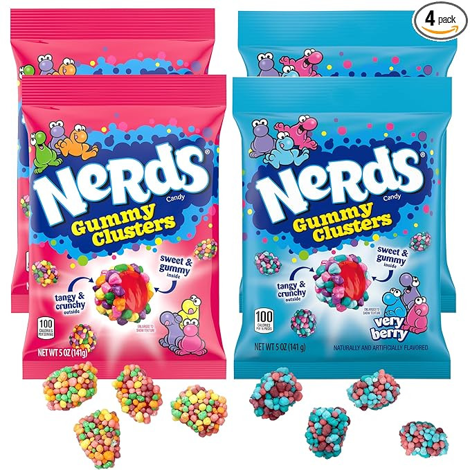 NERDS Gummy Clusters Combo Pack, Rainbow & Very Berry, 5 Ounce Pouches (Pack of 4), 20oz Candy | Amazon (US)