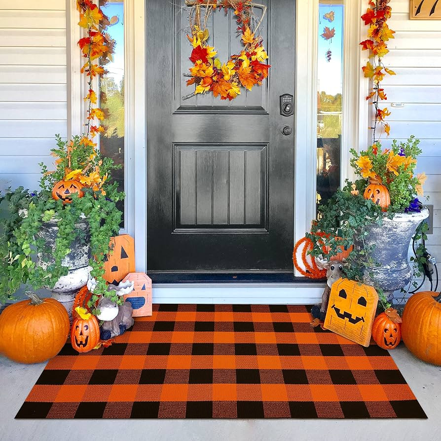 KILOCOCO Halloween Doormat 3'x5' Buffalo Plaid Rug Outdoor Rugs for Thanksgiving Washable Fall Do... | Amazon (US)