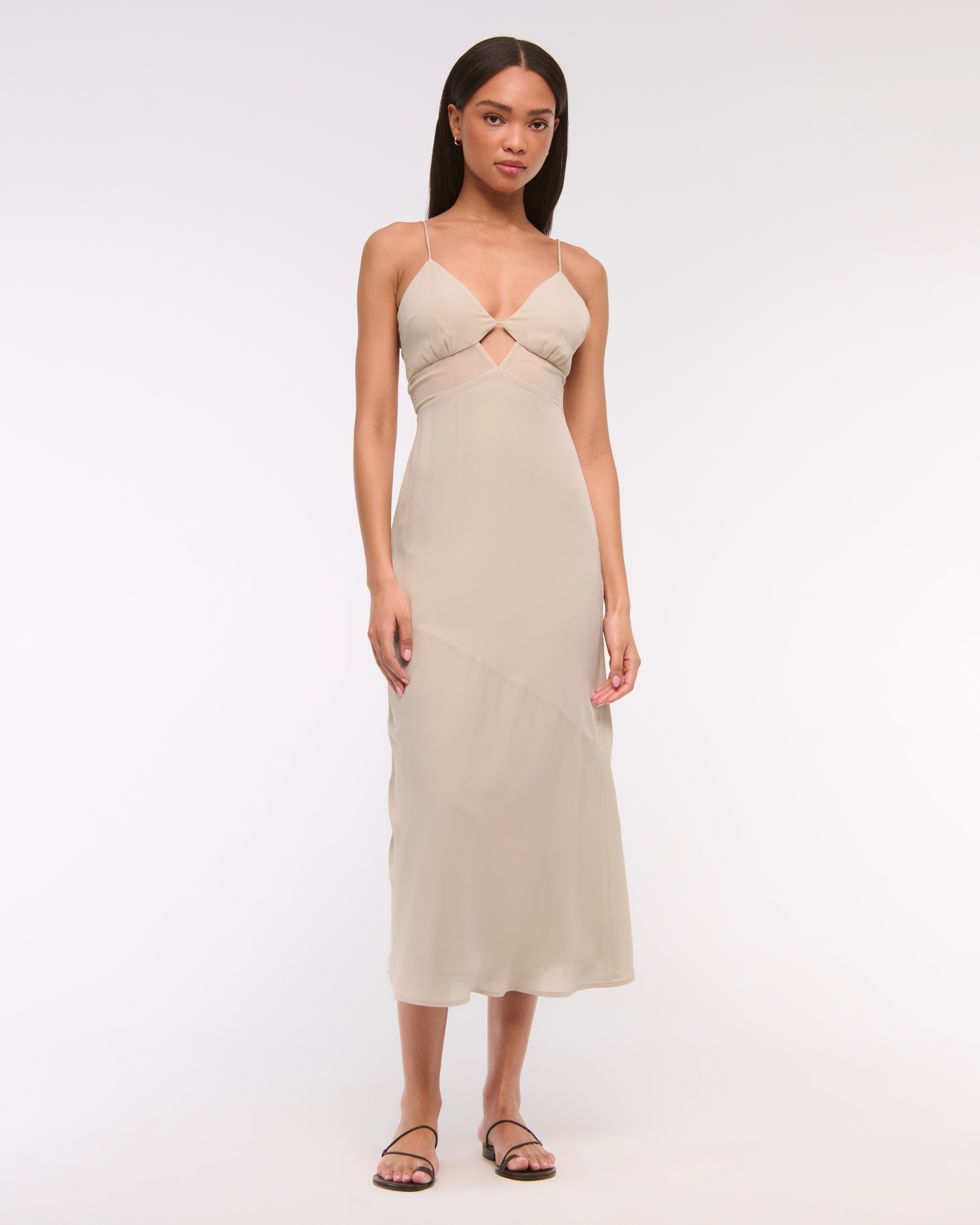 Tie-Back Sheer Slip Midi Dress | Abercrombie & Fitch (US)