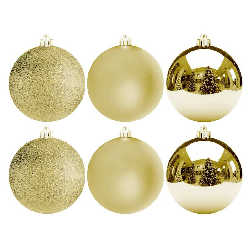 6-Count Gold Mix Shatterproof Ornaments | At Home