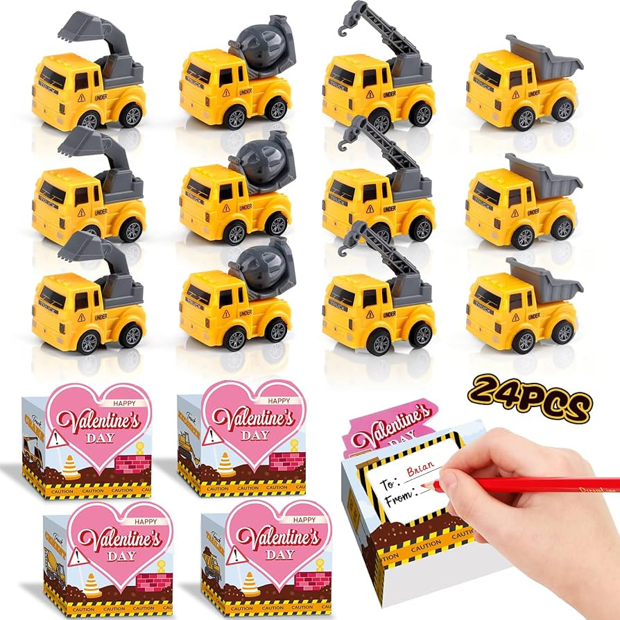 Valentines Day Gifts for Kids Classroom, 24 Pack Valentines Gfit Cards with Construction Vehicles... | Amazon (US)