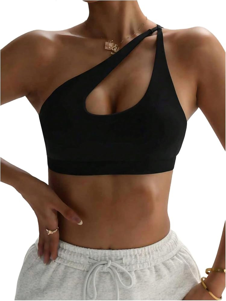 SweatyRocks Women's Cut Out One Shoulder Sports Bras Backless Workout Yoga Bra Gym Tops | Amazon (US)