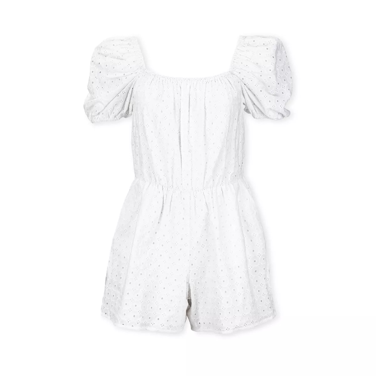 Hope & Henry Womens' Organic Cotton Puff Sleeve Eyelet Romper | Target