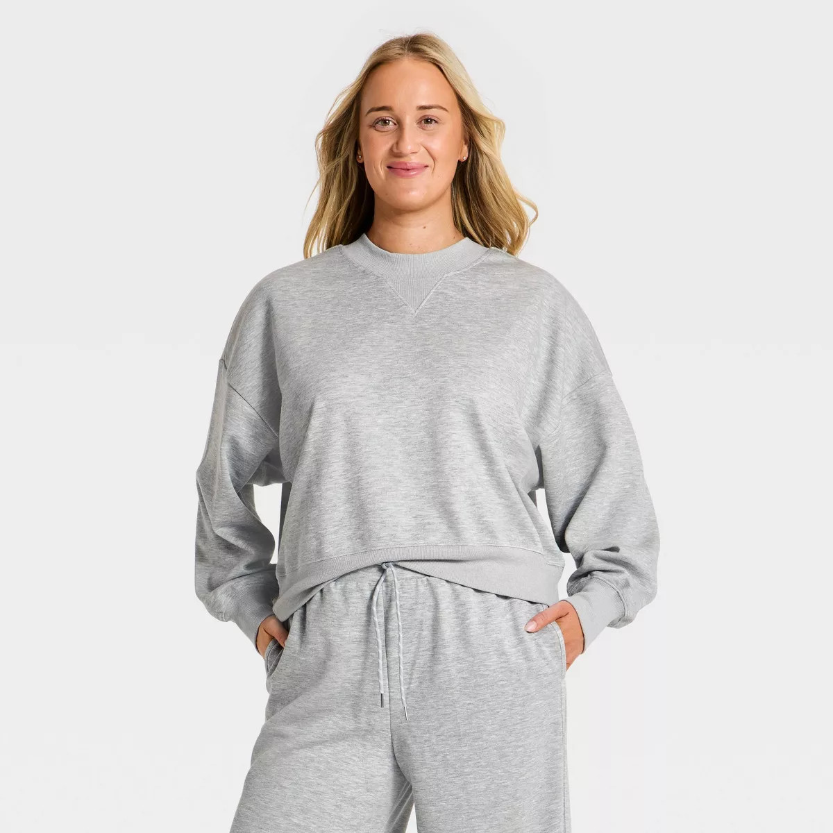 Women's Airy Sleek Pique Crewneck Sweatshirt - All In Motion\u2122 Heathered Gray XS | Target