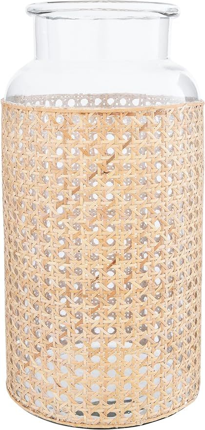 Bloomingville 14.5"H Glass Vase with Decorative Cane Sleeve Beige | Amazon (US)
