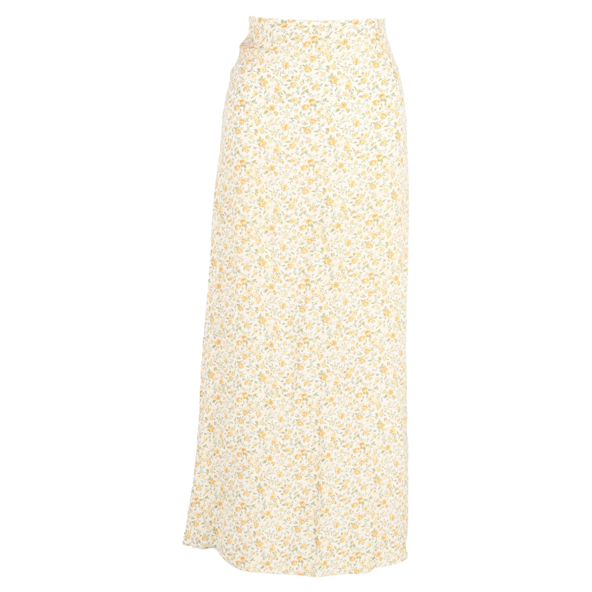 Reformation Floral Printed Midi Skirt in Yellow Viscose | Shop Simon