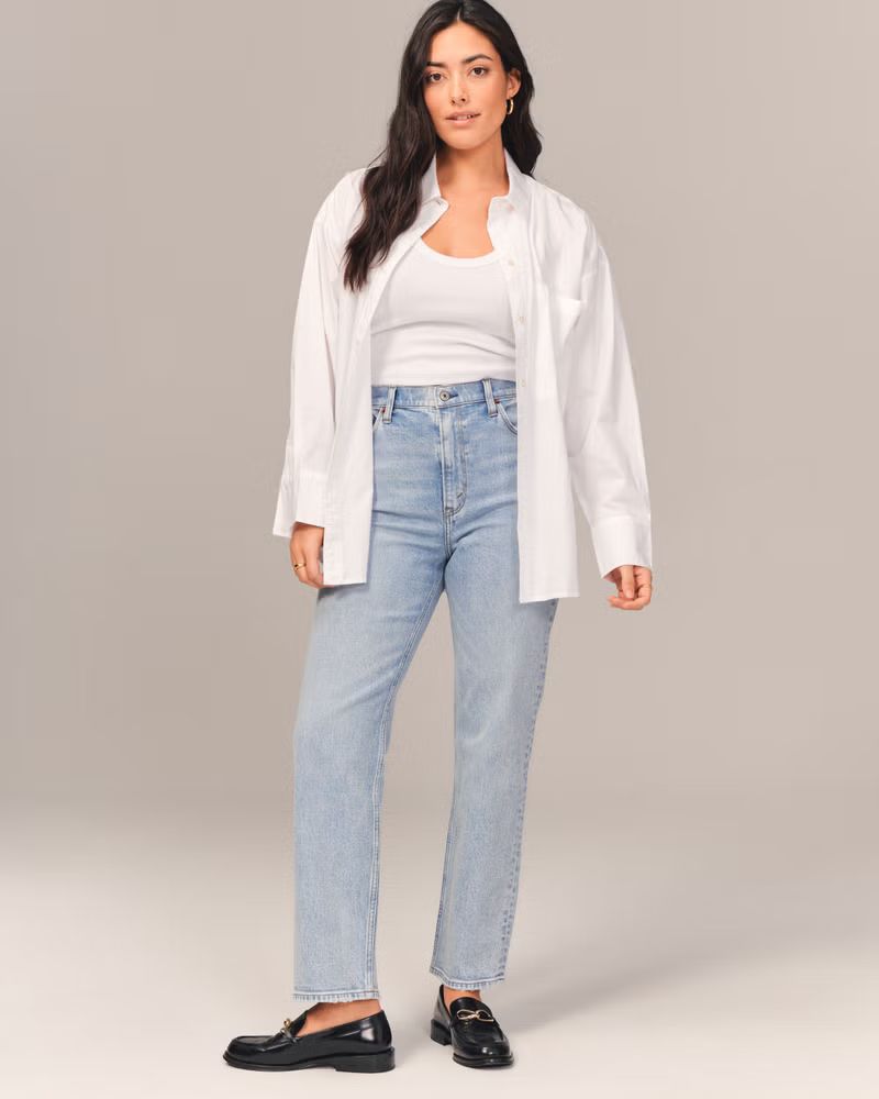 Women's Curve Love Ultra High Rise Ankle Straight Jean | Women's Bottoms | Abercrombie.com | Abercrombie & Fitch (US)