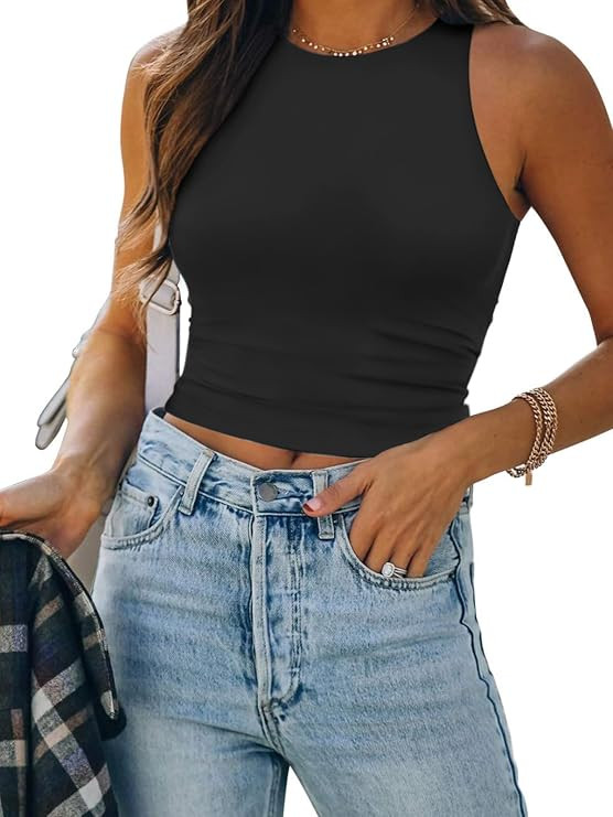 ATHMILE Womens Double Lined Crop Tank Tops Casual Basic Shirts Sleeveless Workout Tops Cute Summe... | Amazon (US)
