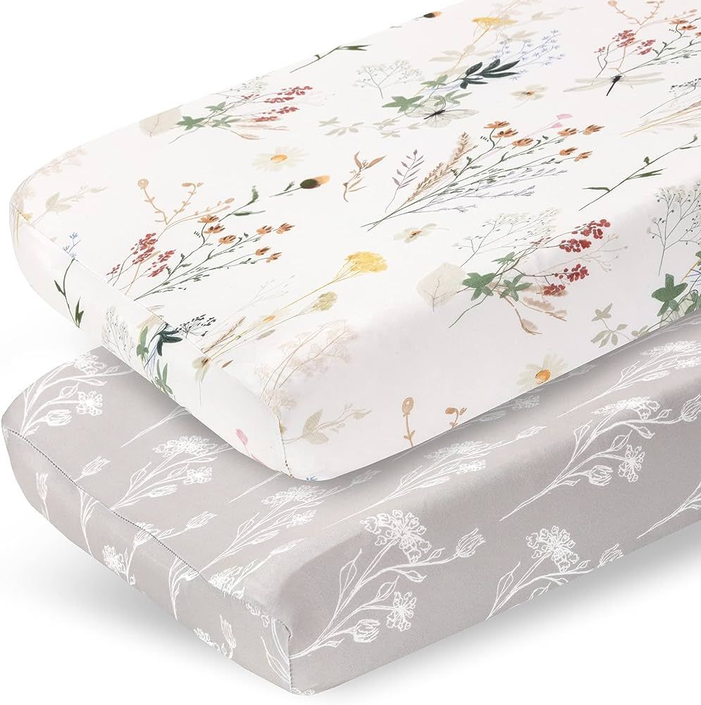 Pobibaby - 2 Pack Premium Changing Pad Cover - Ultra-Soft Jersey Knit, Stylish Floral Pattern, Sa... | Amazon (US)