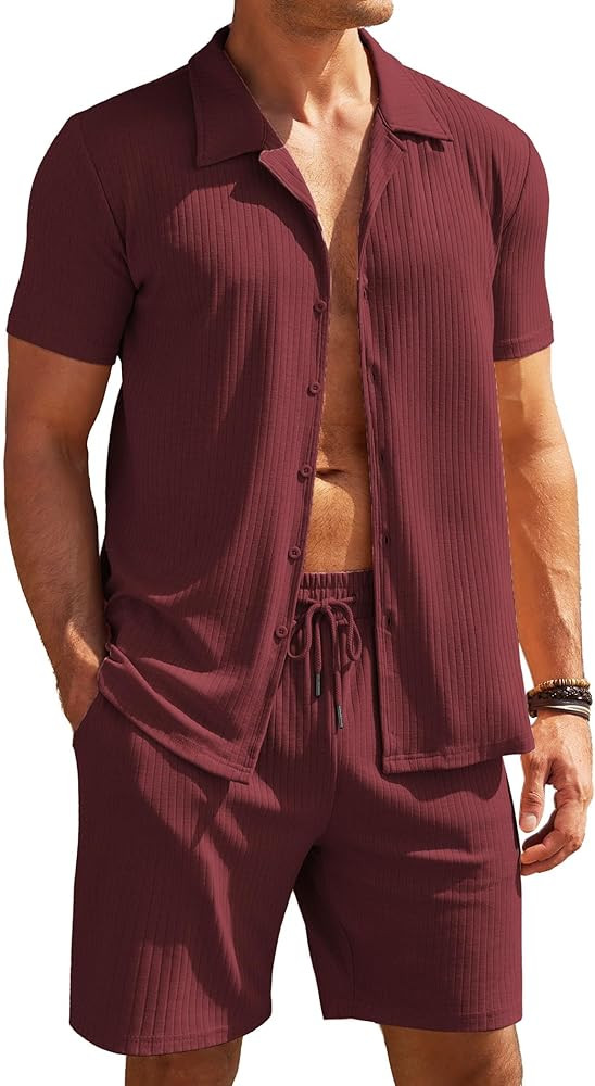 COOFANDY Men's 2 Pieces Short Sets Short Sleeve Casual Button Down Shirt Sets Summer Beach Outfit... | Amazon (US)