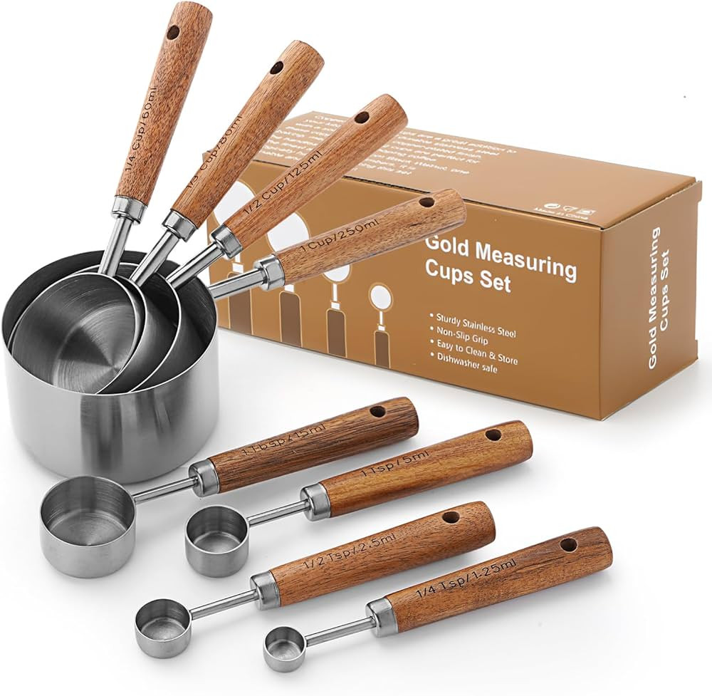 Measuring Cups and Spoons Set with Wood Handles, Premium Stainless Steel Measuring Spoons and Mea... | Amazon (CA)