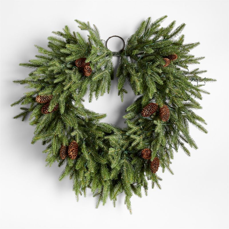 Faux Norway Spruce Pre-Lit LED Wreath 30" | Crate and Barrel | Crate & Barrel