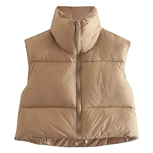 FOMOYUU Womens Lightweight Cropped Puffer Vest Zip Up Stand Collar Sleeveless Padded Vest Jacket Winter Warm Outerwear | Amazon (US)