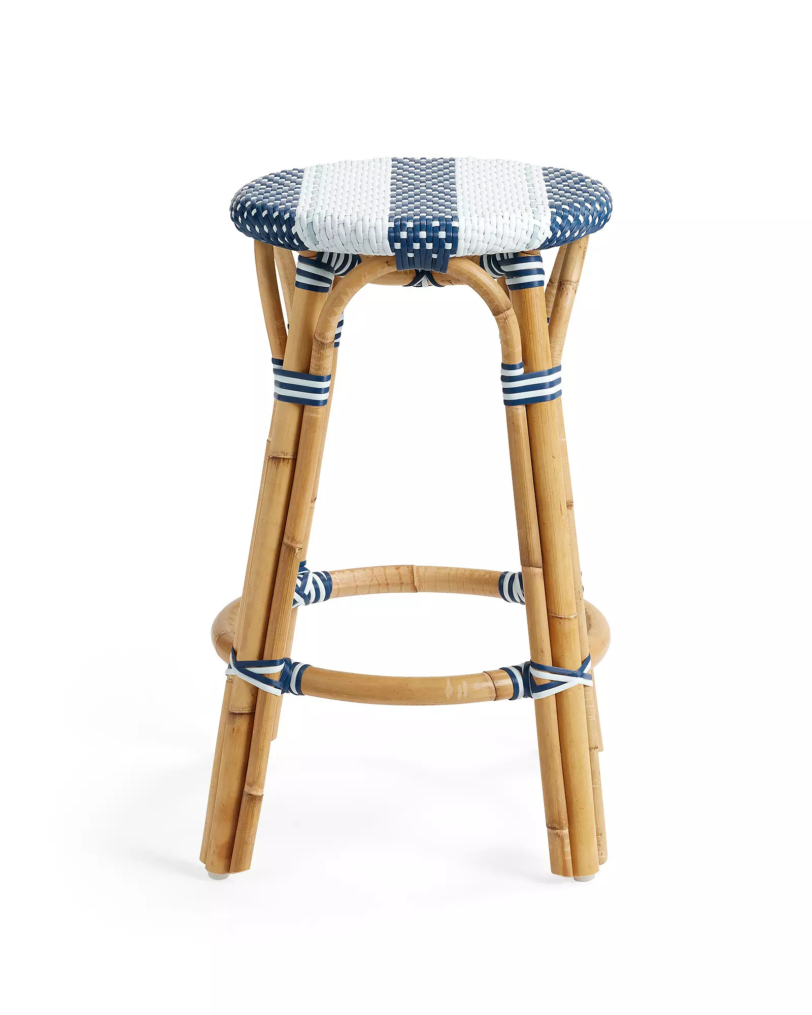 Riviera Rattan Bistro Stripe Backless Counter Stool | Serena and Lily