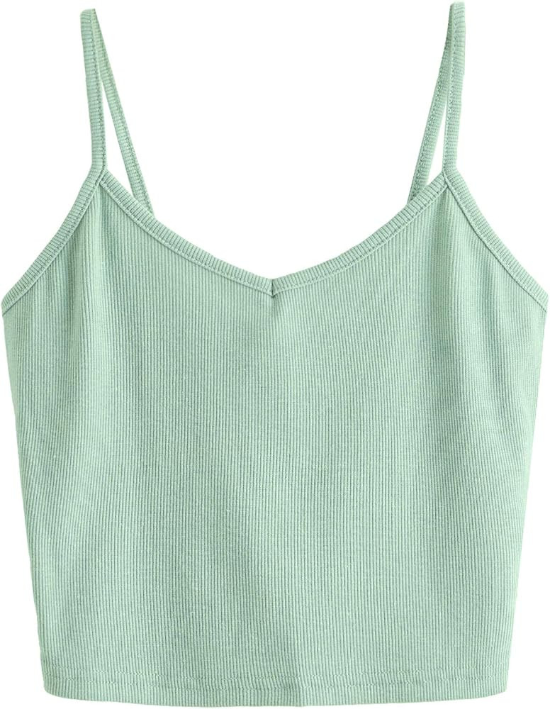 SheIn Women's Casual V Neck Sleeveless Ribbed Knit Cami Crop Top | Amazon (US)