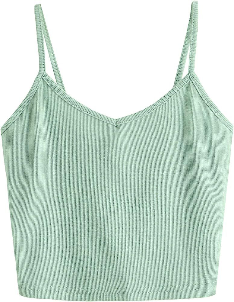 SheIn Women's Casual V Neck Sleeveless Ribbed Knit Cami Crop Top | Amazon (US)