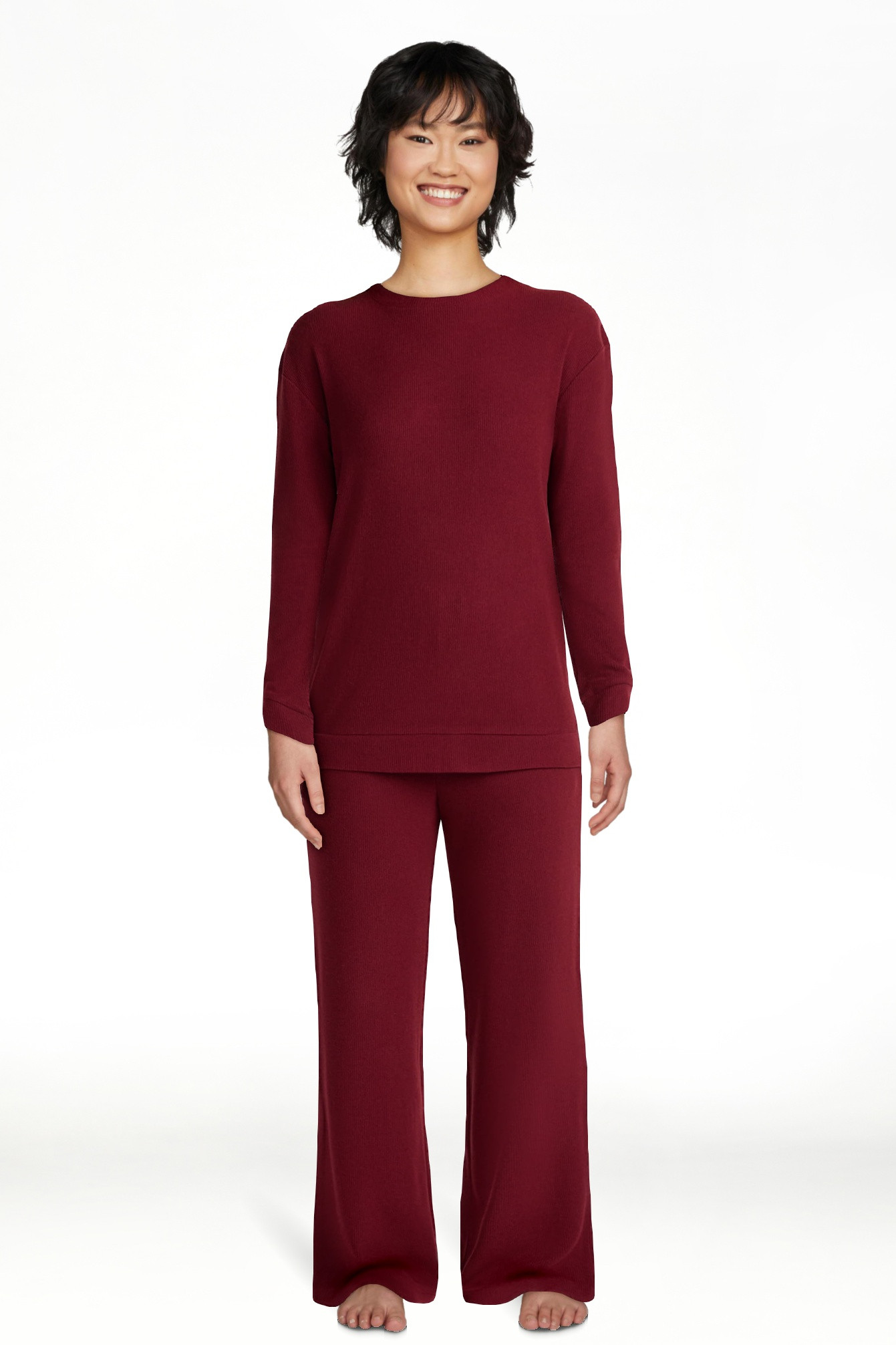 Lissome Women’s Soft Brushed Waffle Oversized Long Sleeve Top and Wide Leg Pant Lounge Set, 2-P... | Walmart (US)