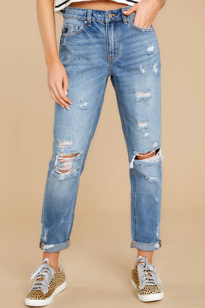 Call It A Day Medium Wash Distressed Relaxed Jeans | Red Dress 