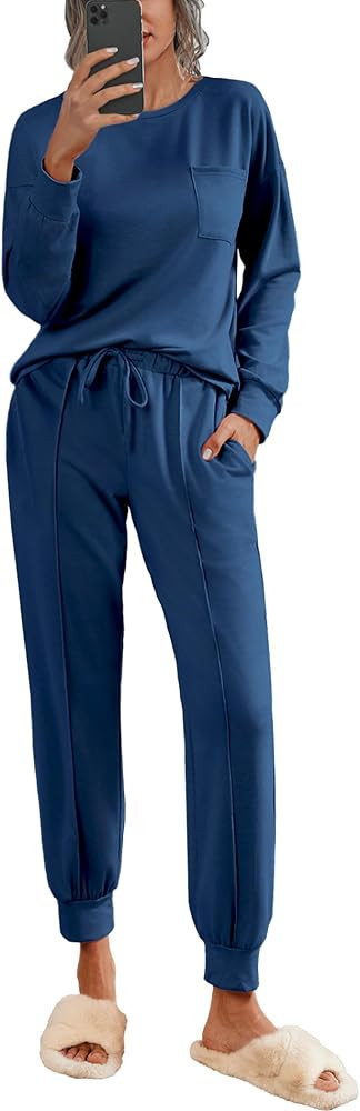 Ekouaer Lounge Sets for Women 2 Piece Jogger Pajama Long Sleeve Pants Loungewear Sweatsuits Casua... | Amazon (US)