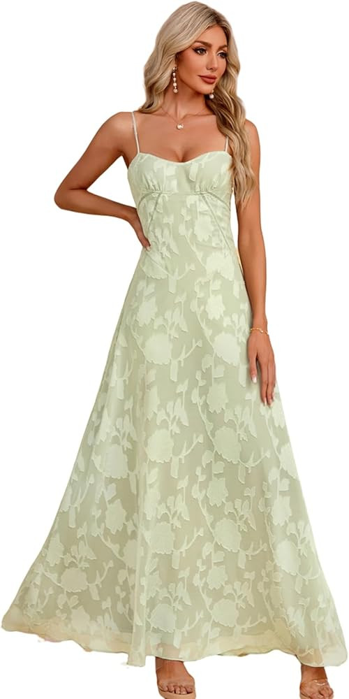 Kismissal Women's Elegant Wedding Guest Dress Spaghetti Straps Slim Fit Floral Sleeveless Formal ... | Amazon (US)