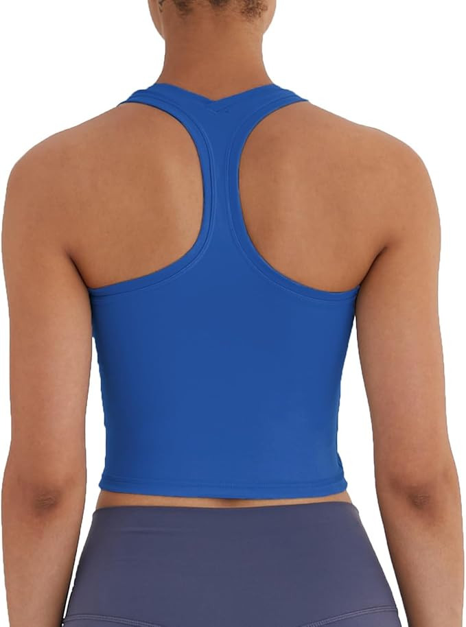 Women's Cropped Racerback Tank Tops Running Workout Tops Active Yoga Tops | Amazon (US)
