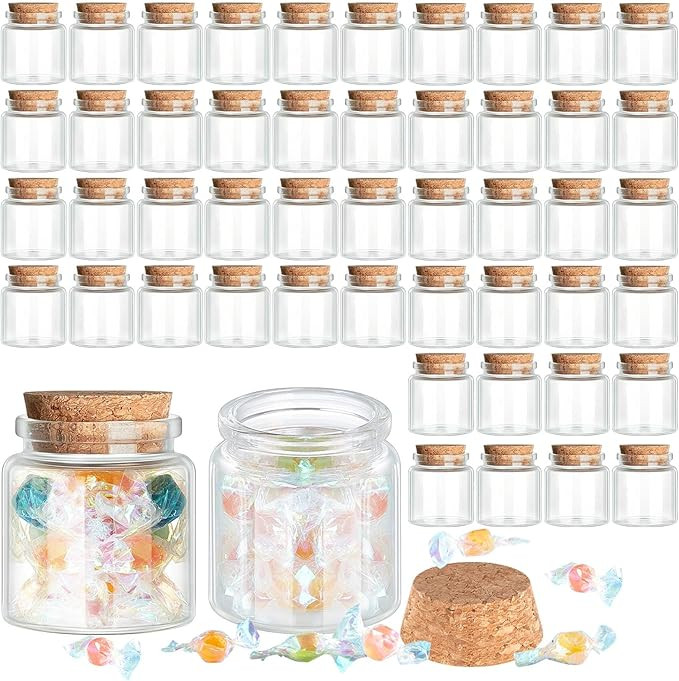 Patelai 48 Pack Small Glass Jars with Cork Stoppers Mini Potion Bottles Clear Empty Glass Bottles... | Amazon (US)